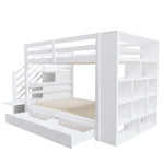 Bunk Bed with Storage Stairs and Drawers, 90x200cm, Pine Wood, White and Grey