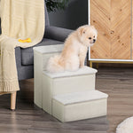 Pet Stairs, Foldable 3 Steps with Storage, MDF White