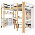 Loft Bed 140x200cm with Storage, Desk & Wardrobe, Natural