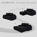 Modular 2-Seater Sofa with 2 Ottomans, Cupholder and Storage Pocket, Black Corduroy