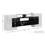 TV Cabinet Low Panel 200 cm LED Lighting High-Gloss White/Black with Glass Surface