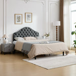 Full Upholstered Platform Bed Frame, 140x200cm, Velvet Gray