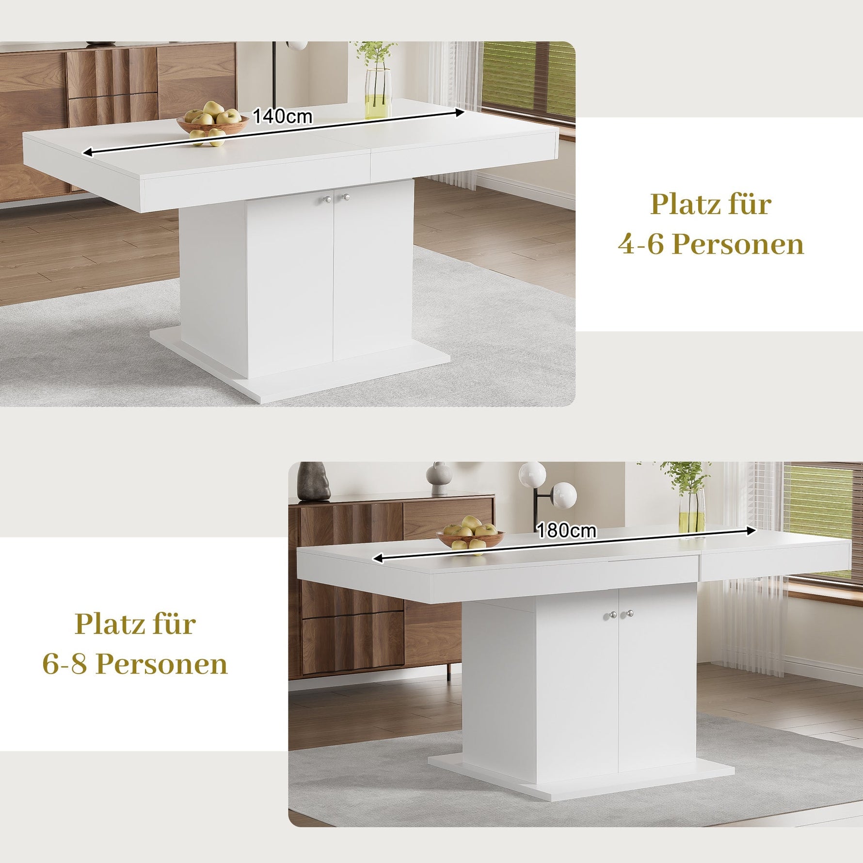 Extendable Dining Table with Storage and Automatic Telescopic Function, White