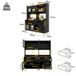 Dining Room Tall Cabinet 145x39x171cm Perforated Glass Doors Wine Rack Storage - Black/Gold