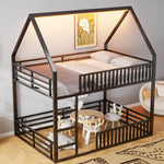 House-Shaped Bunk Bed 140x200 with Fence & LED Light, Black
