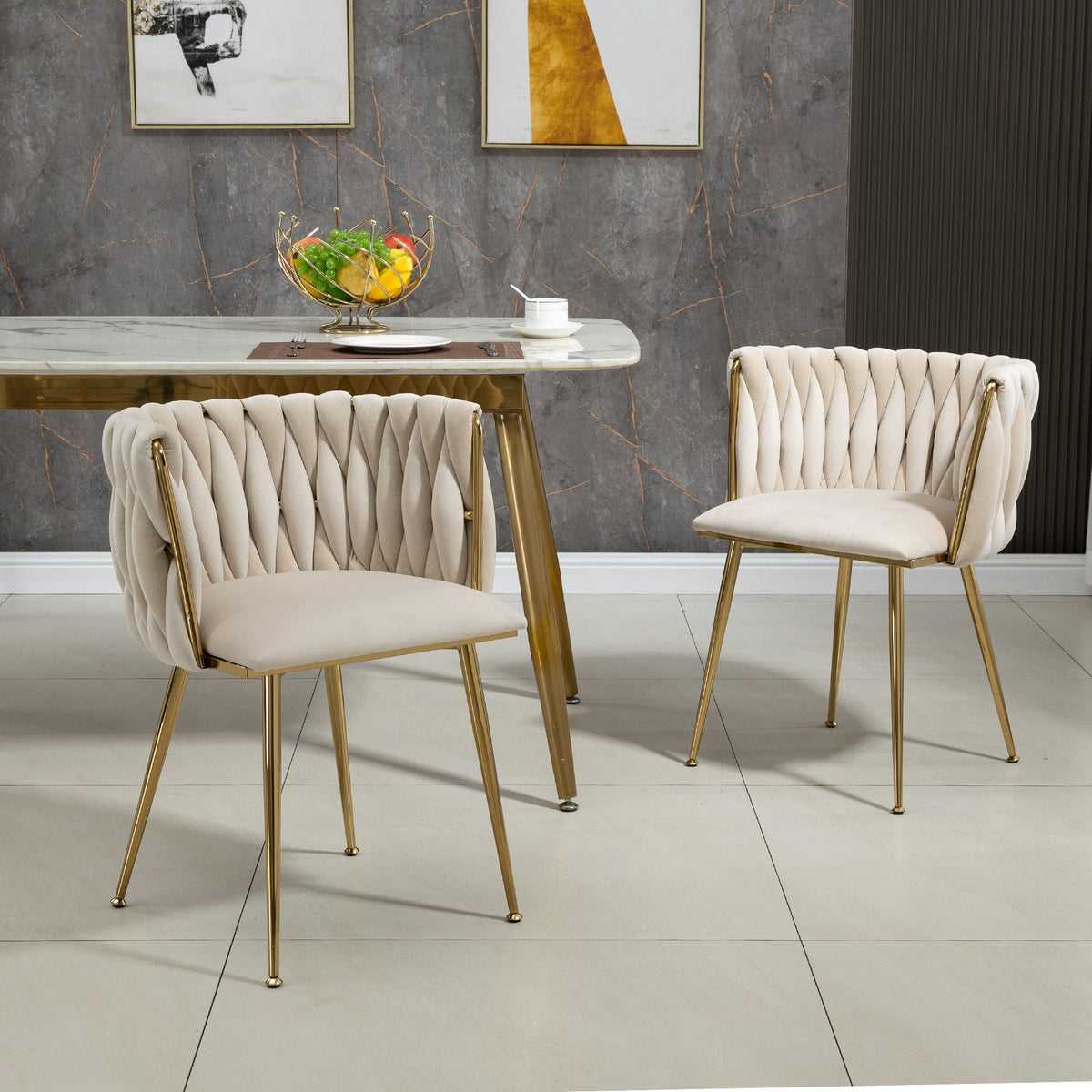 Velvet Dining Chair Set, Luxurious Modern with Gold Metal Legs, (Set of 2)