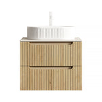 Floating Bathroom Vanity Unit with Oval Sink and Sintered Stone Top, White Oak Wood Grain