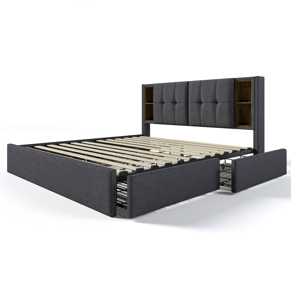 Upholstered Sofa Bed 140x200cm with Storage & LED, Dark Grey Velvet