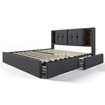 Upholstered Double Bed 160x200cm with 4 Drawers - Grey Linen