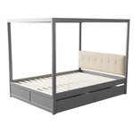 Canopy Bed 140x200 cm with Large Drawers & Soft Headboard, Wooden Grey