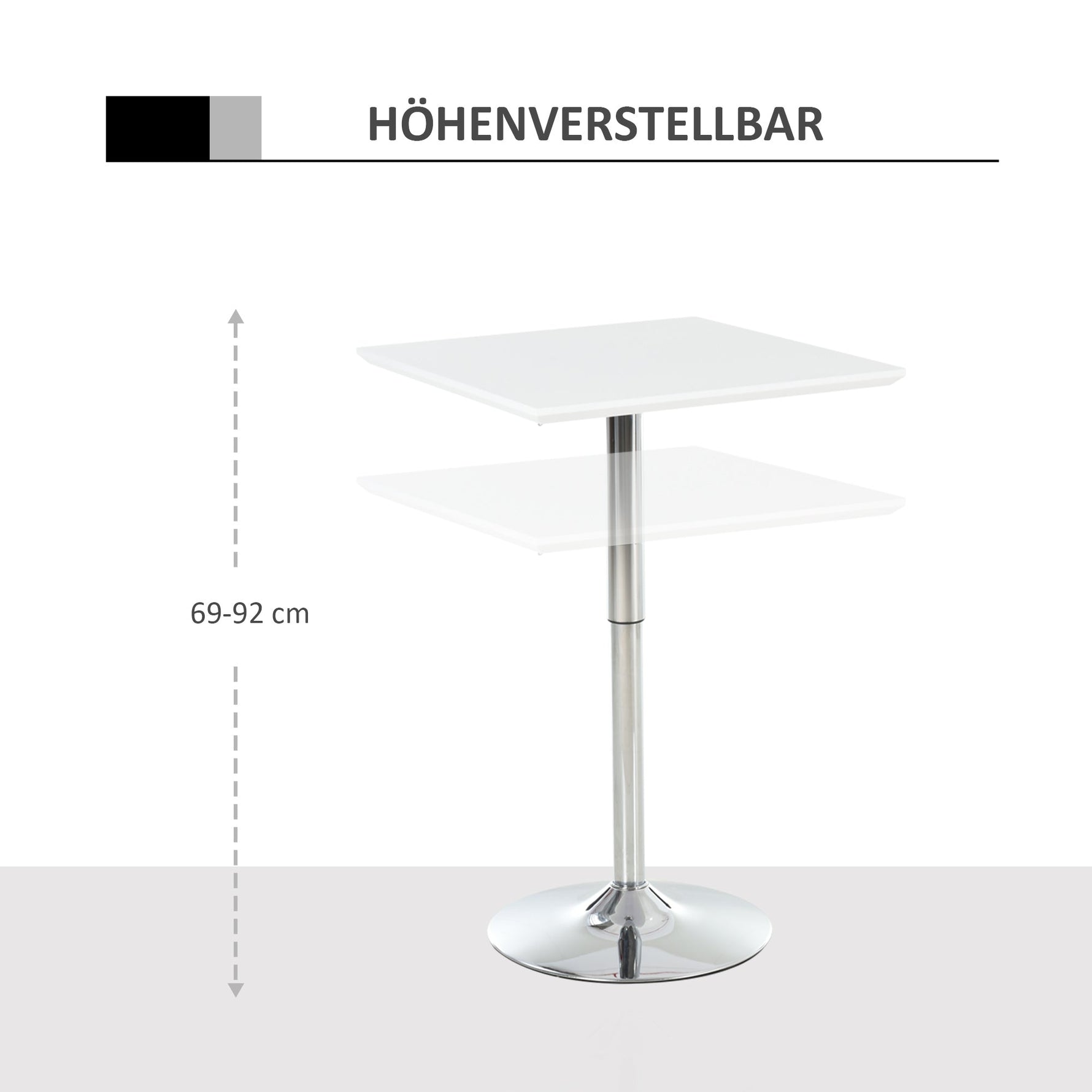 Bistro Table, Height Adjustable Square, Steel White