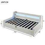 90x200 Platform Bed with Hydraulic Storage & LED, Beige Velvet