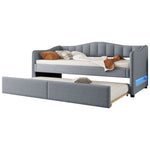 Daybed with Pull-out Bed and LED Ambient Lighting, 90x200cm, Grey Linen