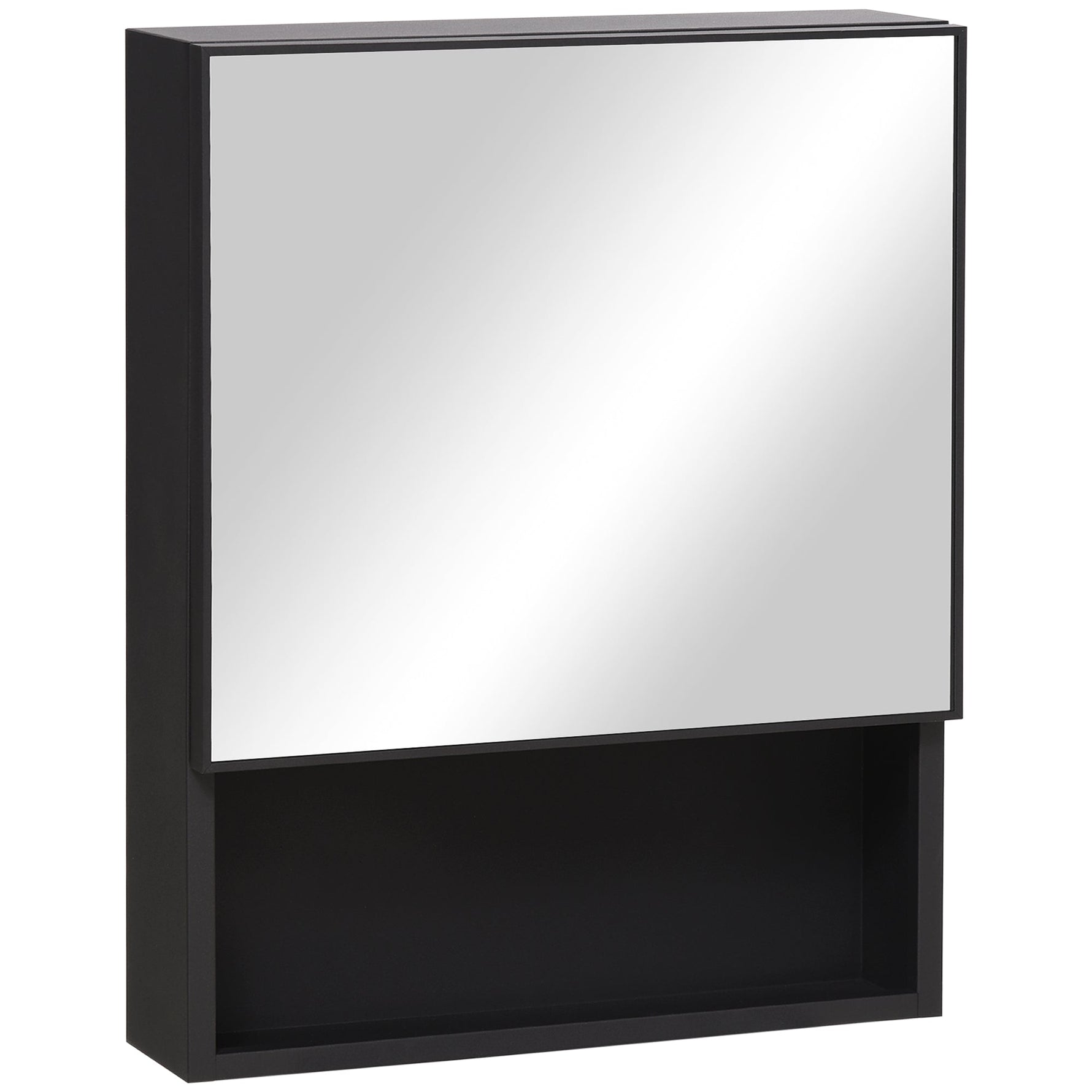 kleankin Mirror Cabinet with 2 Interior Shelves & Open Glass Shelf, Stainless Steel