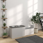 Dog Bowl, Feeding Station with Storage, 2L Stainless Steel Bowls, White