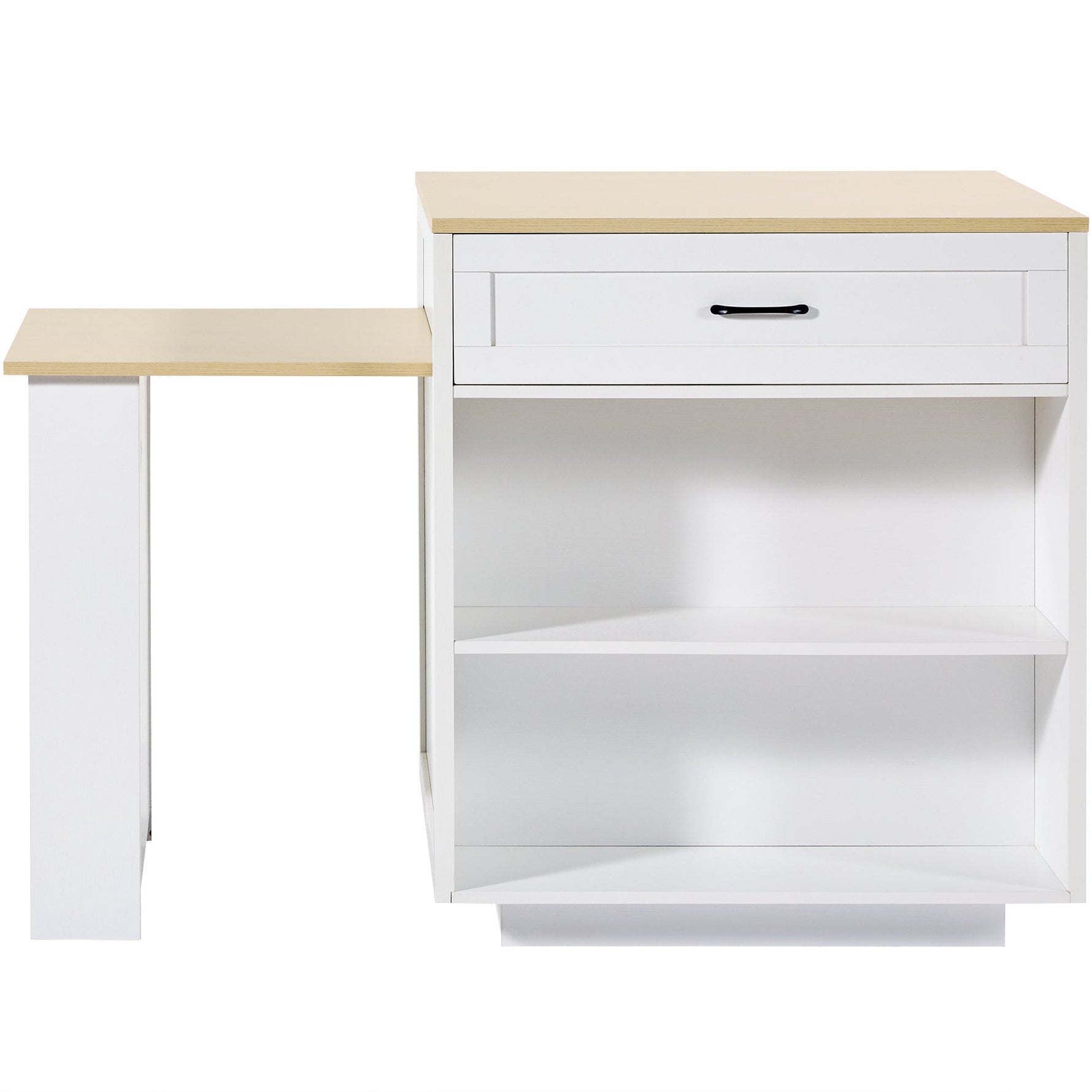 Extendable Bar Table Storage Drawers Shelves Kitchen Island - White