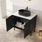 Bathroom Vanity Unit with Oval Ceramic Basin and Sintered Stone Countertop, Black