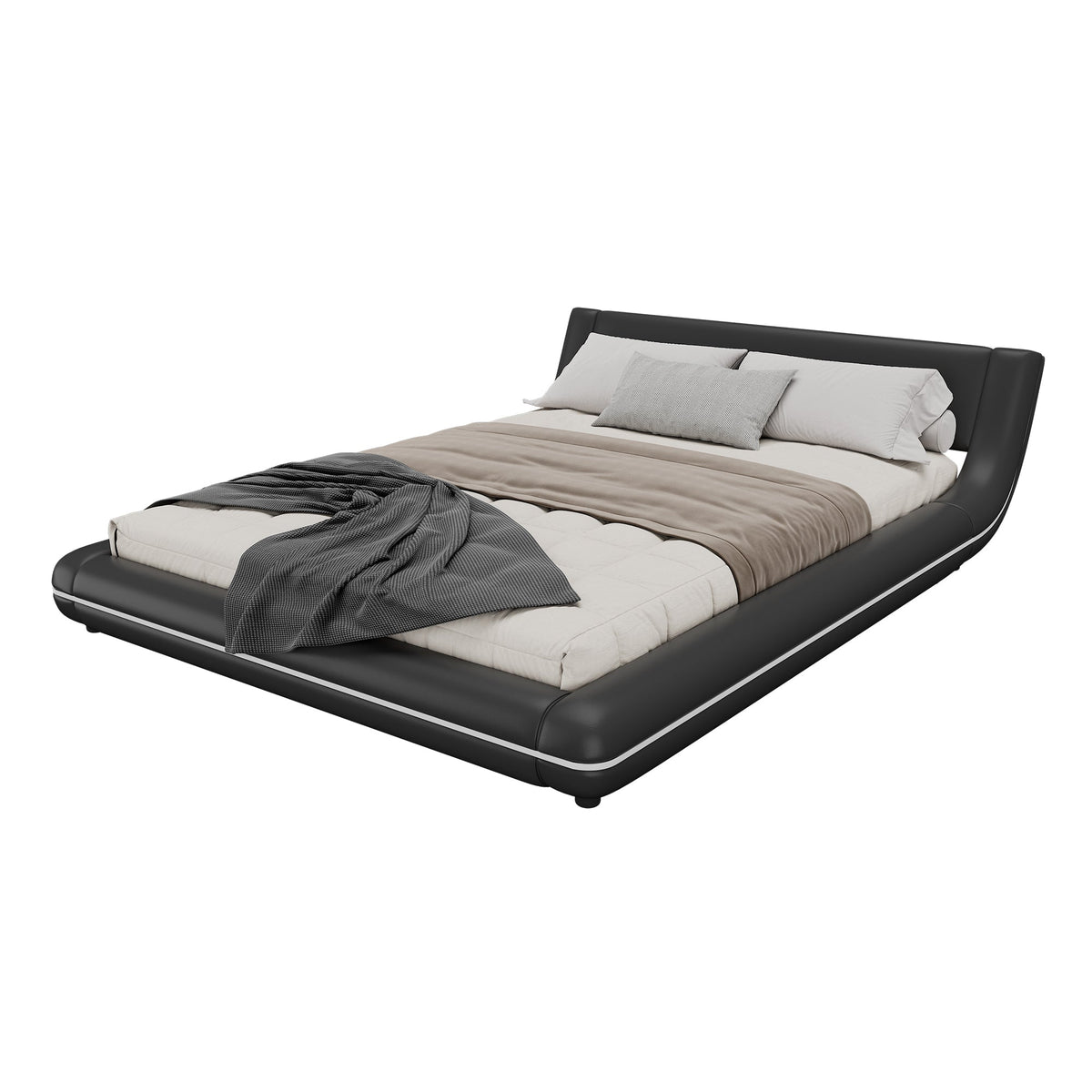 Floor Bed 140x200cm LED Ambient Light - PU Black