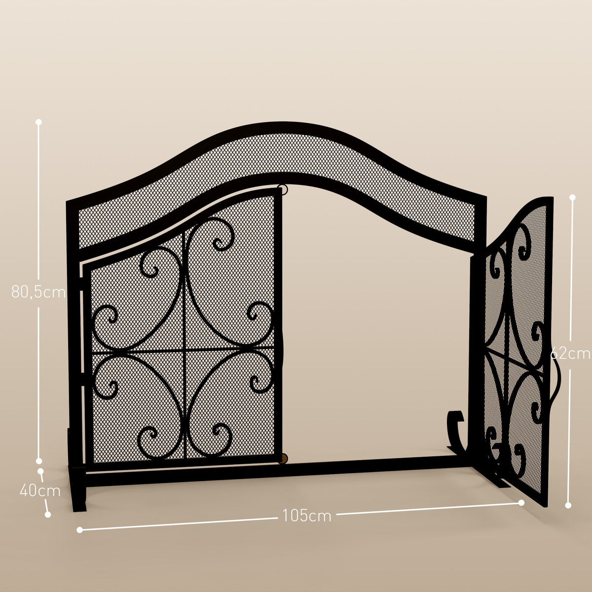 Fireplace Screen, Magnetic Doors, Spark Guard, Steel Black