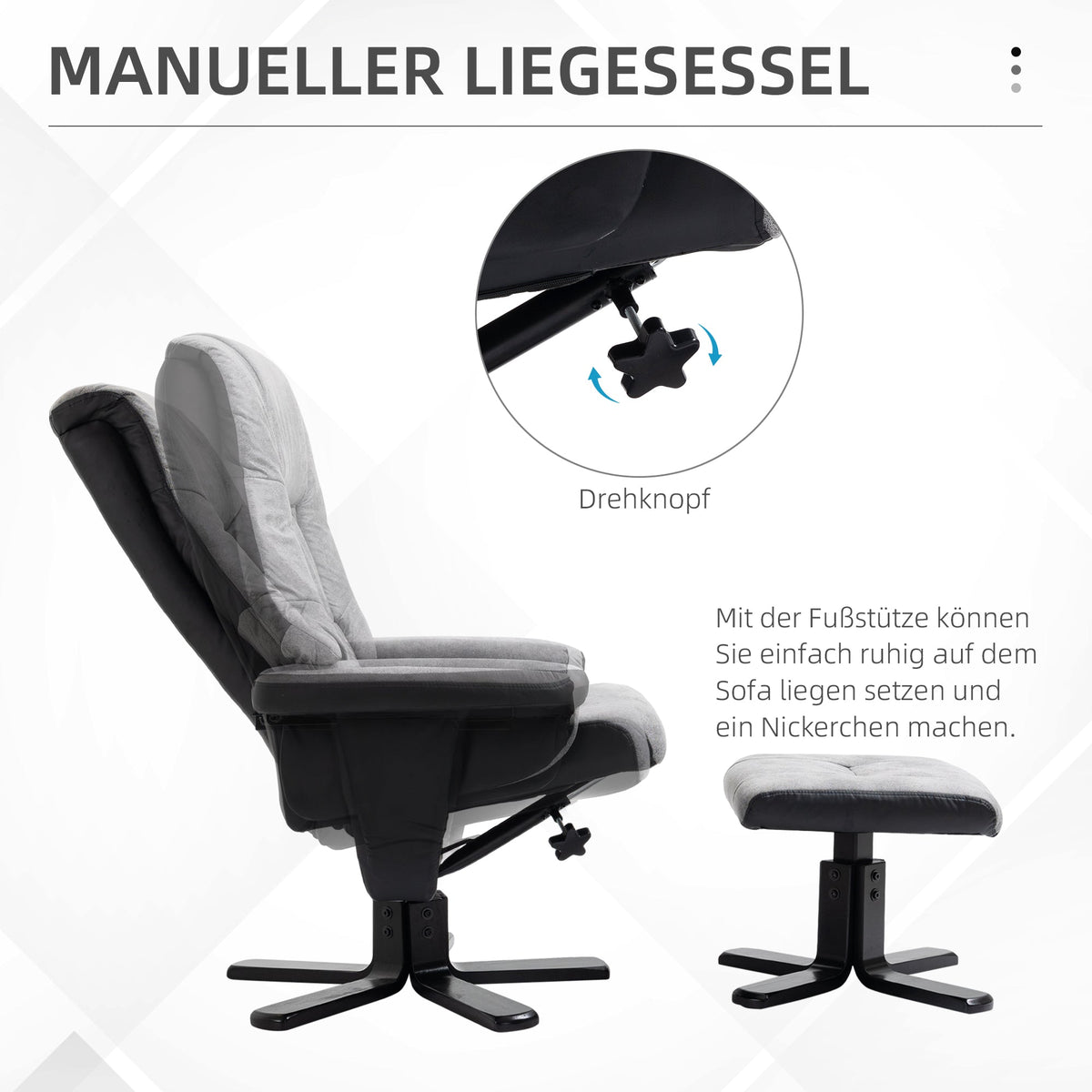 Recliner with Footstool Swivel TV Chair Reclining Function Microfiber Gray