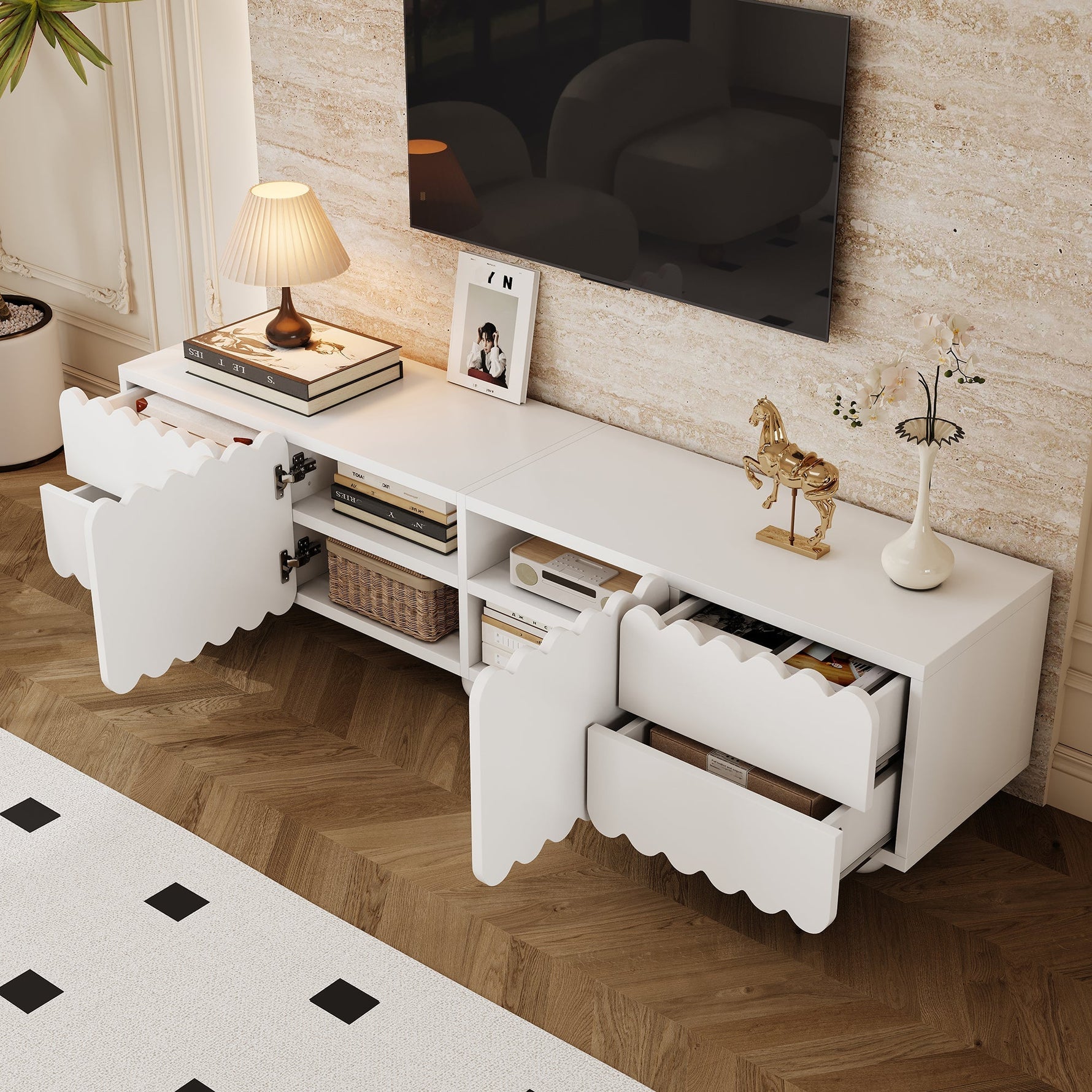 TV Cabinet Modern Low Stand 175x38x37cm - White