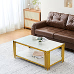 Coffee Table Rectangular Marble Effect Metal Legs - White/Gold