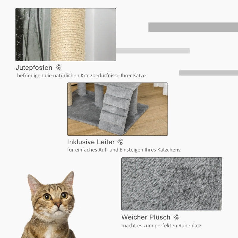Cat Tree, Cave Ladder Climbing Height 100cm Chipboard Jute Grey