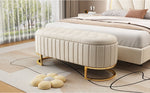 Sofa Bench Footstool with Storage, 120x40cm, Beige Velvet Fabric