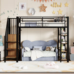 Loft Bed, 90x200 with Safety Stairs & Storage Wardrobe, Black