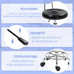 Rolling Stool, Height-Adjustable Swivel with Backrest & Wheels, Faux Leather Black