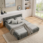 Double Bed 140x200cm Square Quilted, Dark Grey Chenille