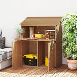 Garden Cabinet, Tool Shed with Folding Shelf & Double Doors, Natural Wood