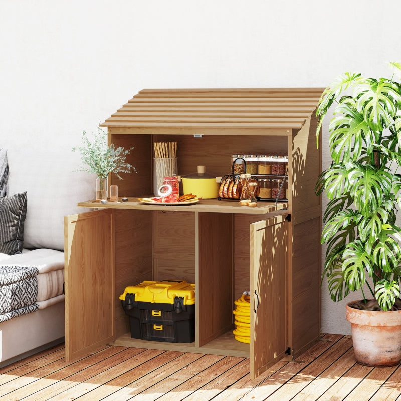 Garden Cabinet, Tool Shed with Folding Shelf & Double Doors, Natural Wood