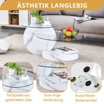 Modern Coffee Table Double-Layered Safety Glass Multi-Tiered White Marble Effect MDF