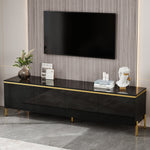 TV Stand Modern High-Gloss Storage 4 Doors Gold Trim