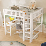 Loft Bed 140x200cm Storage Ladder Desk 3 Drawers, White