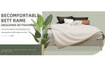 Modern Minimalist Bed Frame, Low-Profile 160x200 cm, Beige Dutch Velvet