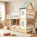 Children's Bunk Bed 90x200cm with Roof & Storage Ladder, White