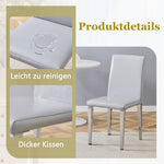 Minimalist Dining Chairs Set of 2, Ergonomic PU Leather with Metal Legs, Grey and Silver