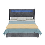Modern Upholstered Bed with LED & Storage, 140x200 cm, Grey