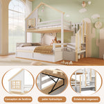 Bunk Bed 90/140x200cm with Storage Ladder & Rail, White + Natural