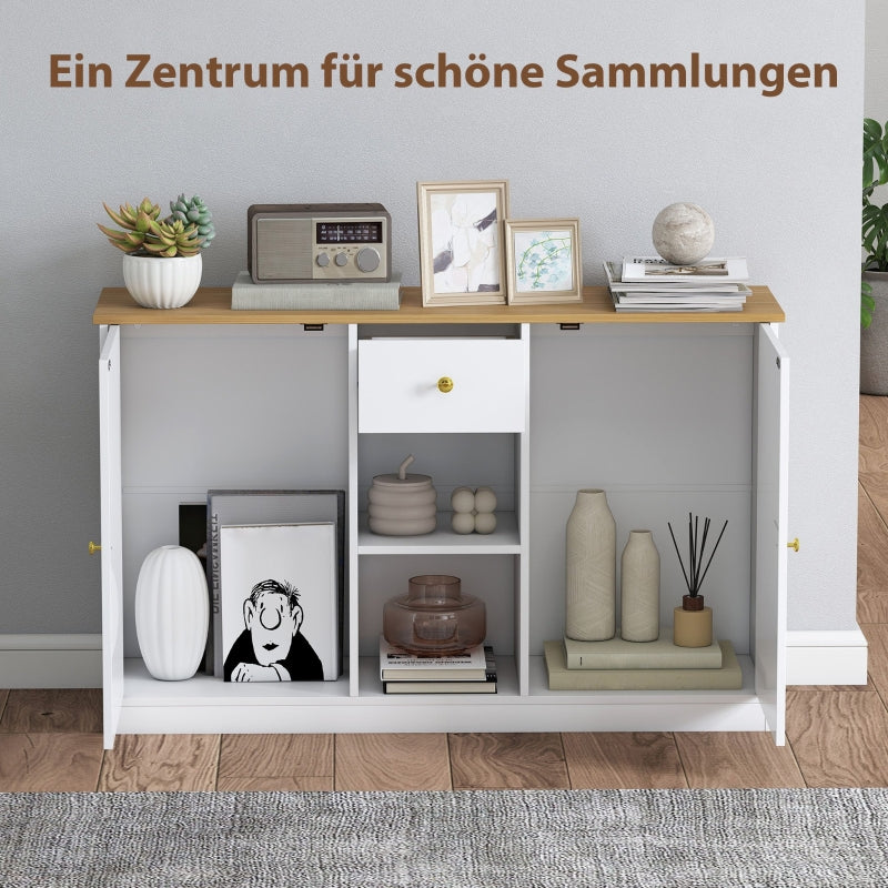 Sideboard Storage Cabinet with Drawer, 2 Doors, 2 Open Shelves, White