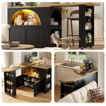 Extendable Bar Table with Storage, Movable, LED Lighting, Black