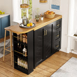 Extendable Bar Cart 2 Doors 3 Drawers Bar Table On Casters White/Black Wood Look