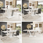 Extendable Dining Table with Butterfly Frame and Leaf, Marble Top and Metal