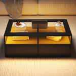 Coffee Table 100x50x35cm LED Light 2 Drawers Glass Storage Black