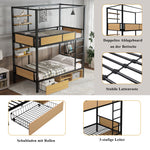 Bunk Bed, Iron & MDF, Double Shelf, Under Bed Storage, Black & Natural