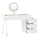 Dressing table with LED mirror and lighting, 5 spacious drawers, white