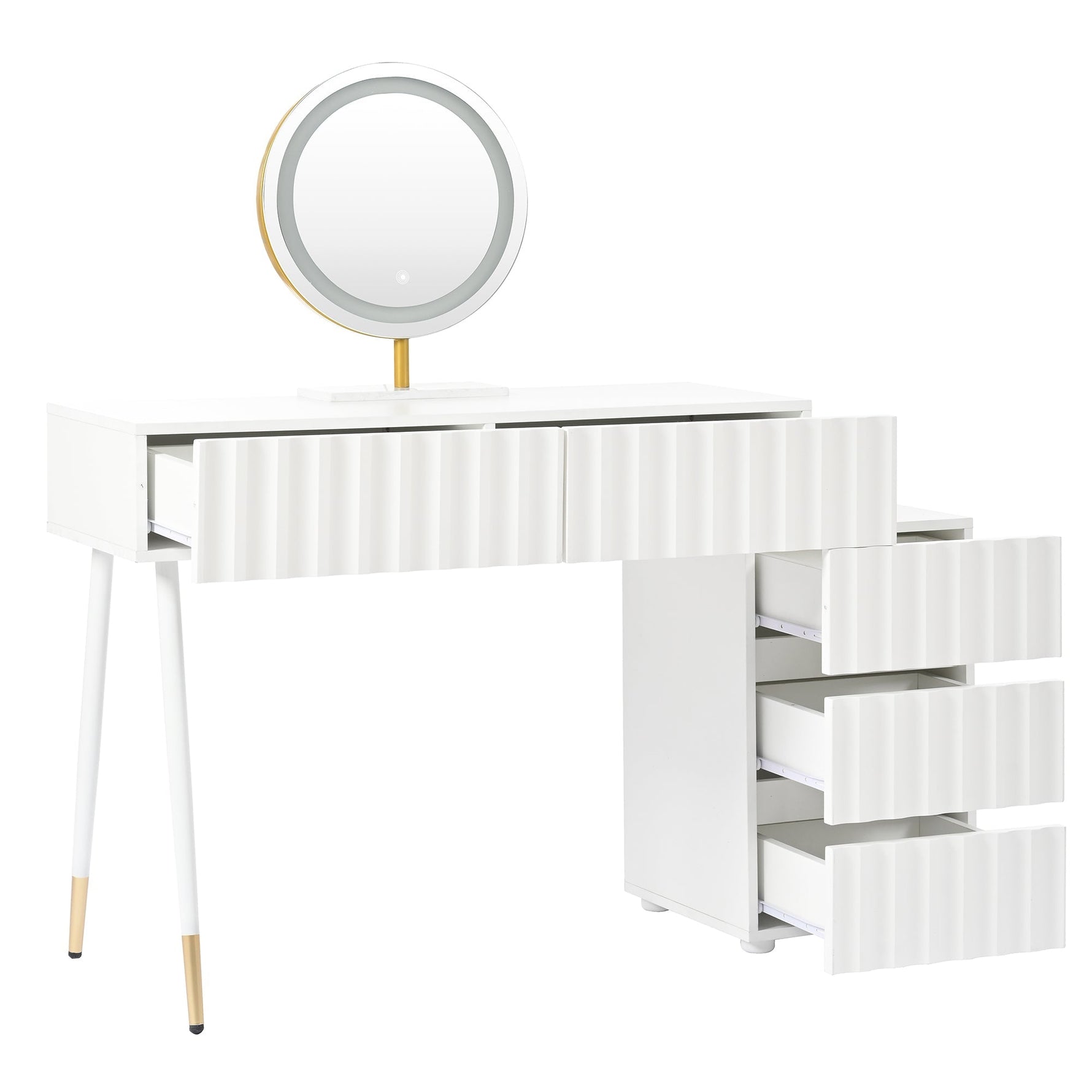 Dressing table with LED mirror and lighting, 5 spacious drawers, white
