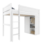 Loft Bed 90x200cm with Wardrobe & Storage, White Pine Wood